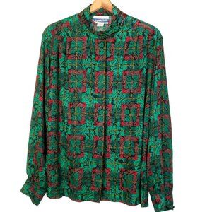 Vintage Pendleton Blouse Women 18 Red Green Paidley Geometric Long Sleeve Granny